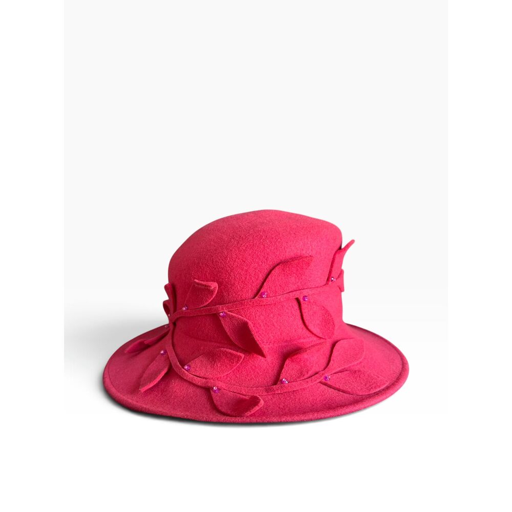 Vintage Betmar Demure Wool Beaded Pink Brim Hat